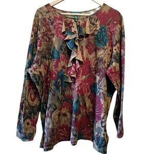 Lauren Ralph Lauren Blouse  Size 3X Floral Long Sleeve Cotton Feminine Ruffle
